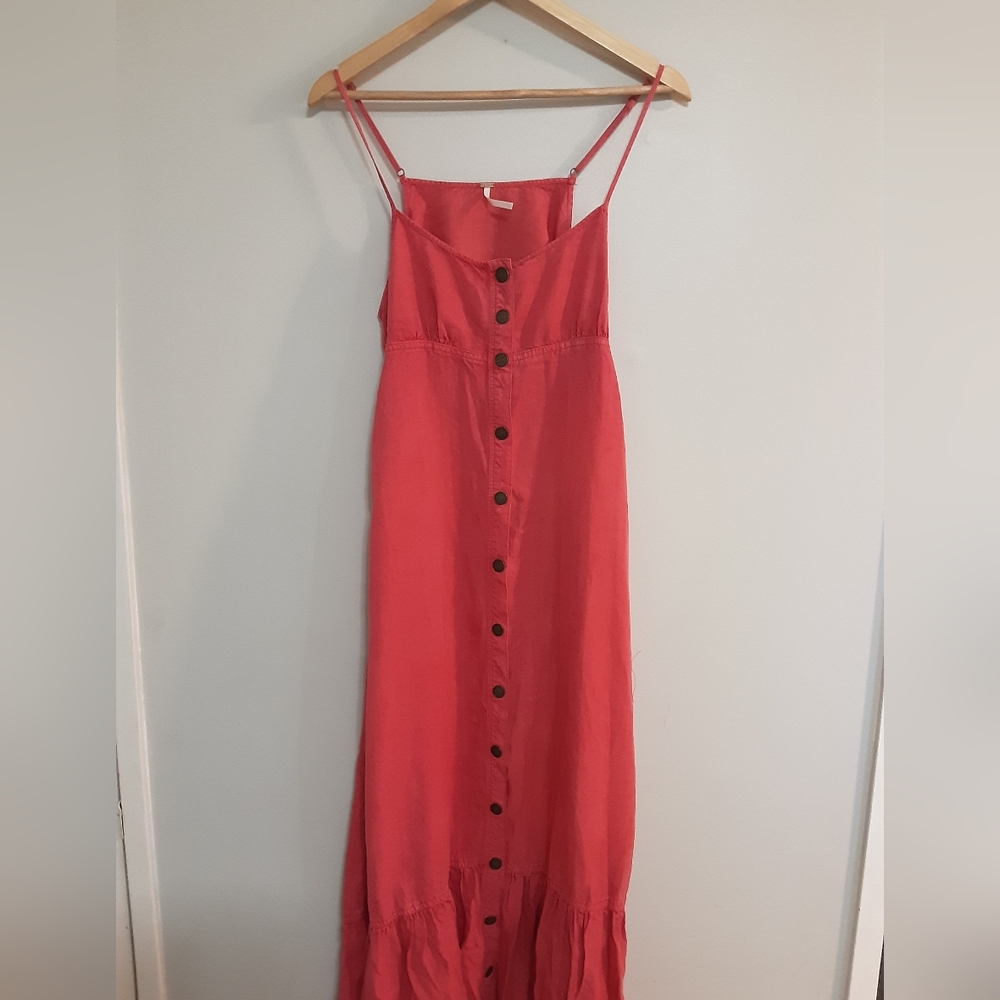 Free People Pink/Red Sleeveless Button-Down Dress Size Xs